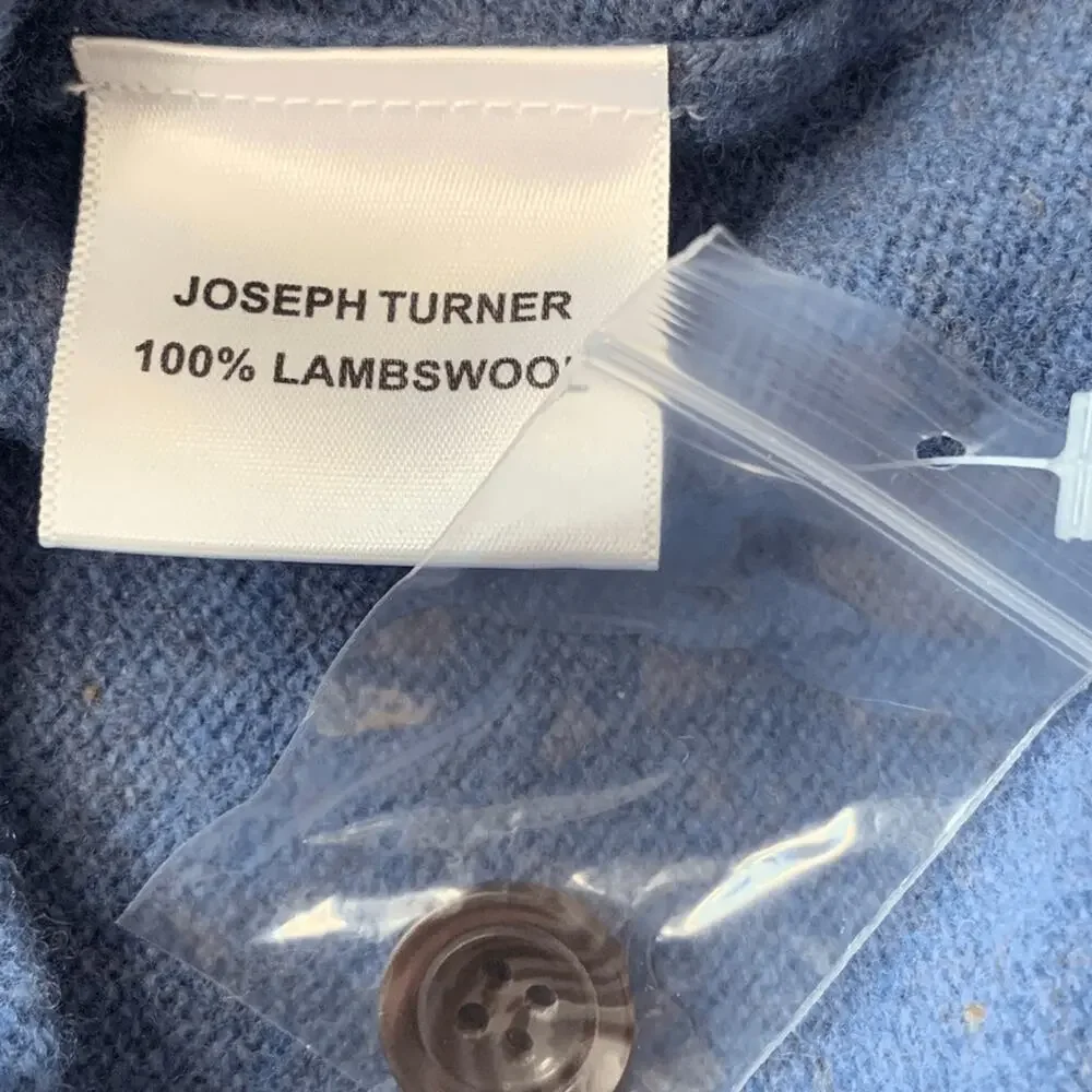 Joseph Turner Yorkshire Blue Lambswool Cardigan Sweater Men’s Medium Unisex Knit